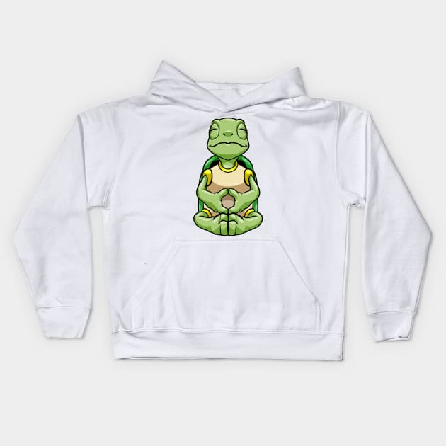 Turtle at yoga in cross legged Kids Hoodie by Markus Schnabel